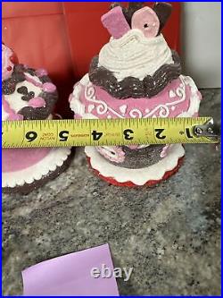 2 Heart Teddy Bear Love Rose Lighted GINGERBREAD CUPCAKE HOUSE Valerie Parr Hill