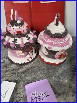 2 Heart Teddy Bear Love Rose Lighted GINGERBREAD CUPCAKE HOUSE Valerie Parr Hill