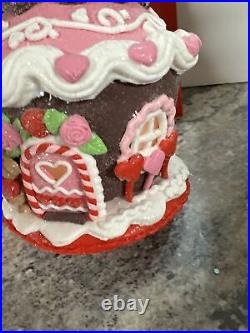 2 Heart Teddy Bear Love Rose Lighted GINGERBREAD CUPCAKE HOUSE Valerie Parr Hill