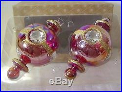 2 NEW CHRISTMAS Tree Ornaments Glass Crimson Jeweled