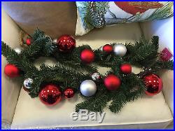 2 NEW Pottery Barn ORNAMENT PINE GARLAND Red & Silver in boxes SET/ 2 Christmas