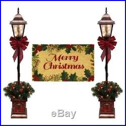 2 Outdoor Christmas Door Lamp Posts and Doormat