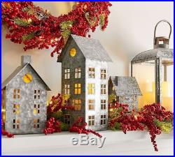 2 PC GALVANIZED VILLAGE HOUSE LARGE Tall & Medium Luminary CANDLE CHRISTMAS
