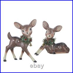 2-PK 12.7 REINDEER WITH BOTTLE BRUSH WREATH Table Top Christmas NEW RAZ 4212557