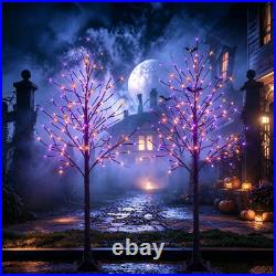 2 Pack 6 FT Halloween Lighted Black Birch Tree, Total 288 LED Purple and Orange