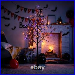 2 Pack 6 FT Halloween Lighted Black Birch Tree, Total 288 LED Purple and Orange 2 Pack 6 FT Halloween Lighted Black Birch Tree, Total 288 LED Purple and Orange
