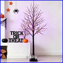 2 Pack 6 FT Halloween Lighted Black Birch Tree, Total 288 LED Purple and Orange 2 Pack 6 FT Halloween Lighted Black Birch Tree, Total 288 LED Purple and Orange