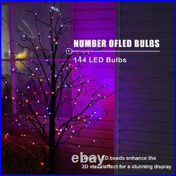 2 Pack 6 FT Halloween Lighted Black Birch Tree, Total 288 LED Purple and Orange 2 Pack 6 FT Halloween Lighted Black Birch Tree, Total 288 LED Purple and Orange