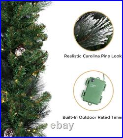 2 Pack of 9 Ft Pre-Lit Frosted Carolina Pine Garland, Artificial, Pine Cones, Wa