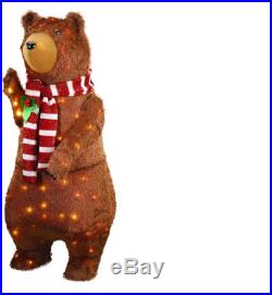 2 Pc Set Lighted Tinsel Brown Bear Family Sculpture Outdoor Christmas Decor