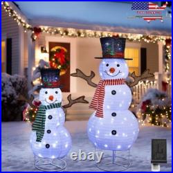 2 Pcs Lighted Christmas Snowman Decorations With LED Lights Outdoor Collapsible