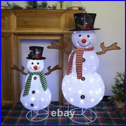 2 Pcs Lighted Christmas Snowman Decorations With LED Lights Outdoor Collapsible
