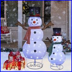 2 Pcs Lighted Christmas Snowman Decorations With LED Lights Outdoor Collapsible