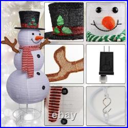 2 Pcs Lighted Christmas Snowman Decorations With LED Lights Outdoor Collapsible
