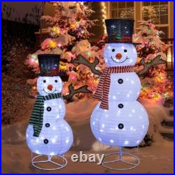 2 Pcs Lighted Christmas Snowman Decorations With LED Lights Outdoor Collapsible
