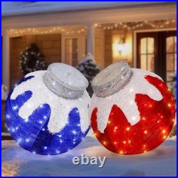 2 Pcs Outdoor Christmas Ornaments, Lighted Pop-Up Outdoor Holiday Ball Decoratio
