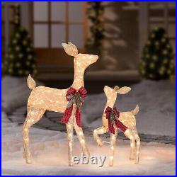 2 Pcs Reindeer Christmas Decoration, Xmas Lighted Golden Shimmering Doe and F