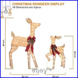 2 Pcs Reindeer Christmas Decoration, Xmas Lighted Golden Shimmering Doe and F