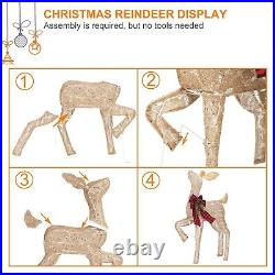 2 Pcs Reindeer Christmas Decoration, Xmas Lighted Golden Shimmering Doe and F