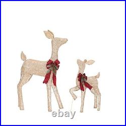 2 Pcs Reindeer Christmas Decoration, Xmas Lighted Golden Shimmering Doe and F