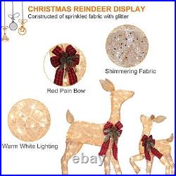 2 Pcs Reindeer Christmas Decoration, Xmas Lighted Golden Shimmering Doe and F