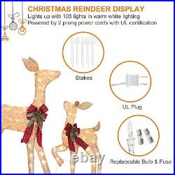 2 Pcs Reindeer Christmas Decoration, Xmas Lighted Golden Shimmering Doe and F