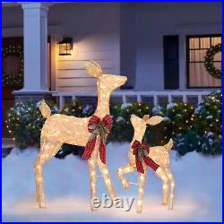 2 Pcs Reindeer Christmas Decoration, Xmas Lighted Golden Shimmering Doe and F
