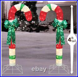 2 Piece 48 Lighted Candy Canes With Bows Christmas Yard Decorations
