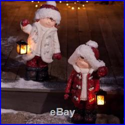 2 Piece Children With Lanterns Christmas Figurine Set Outdoor Yard Decoration Art