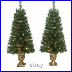 2-Piece Pre-Lit Summit Fir Christmas Tree Porch Set, 4′ Holiday Decor Set