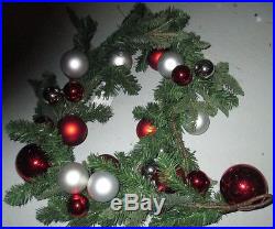 2 Pottery Barn Outdoor Ornament red silver Pine Garland 60 garland Christmas