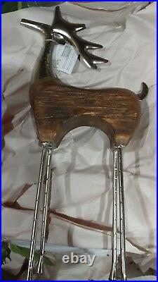 2 Pottery Barn Wood and Hammered Metal Reindeer Large small Christmas New Issue