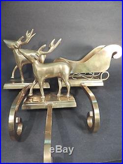 2 Reindeer & Sleigh Solid Brass Christmas Stocking Holders (pottery Barn)