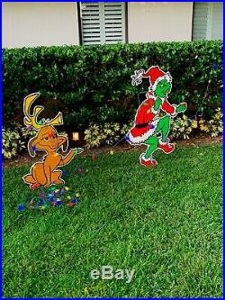 2 SIDED GRINCH Stealing CHRISTMAS Lights Decoration & Max the Dog too! Free Ship