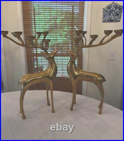 2 Showstoppong VTG Gold Brass Reindeer 10 Count Candelabra Pottery Barn 20