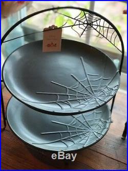 2 Tier Spiderweb Halloween Earthenware Serving Plate Set NWT Pier 1 SOLD OUT