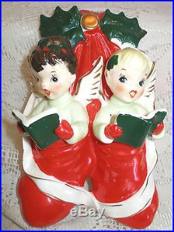2 Vintage Christmas Napco Angels In Stockings Wall Hangersjapan Ax1708/ax1708a