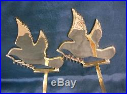 2 Vintage Solid Brass Christmas Stocking Hangers / Holders Dove with Olive Branch
