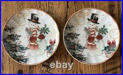 2 Williams Sonoma Twas the Night Before Christmas Snowman Salad Plate 8.5 MINT