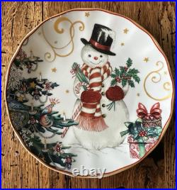 2 Williams Sonoma Twas the Night Before Christmas Snowman Salad Plate 8.5 MINT