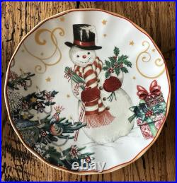 2 Williams Sonoma Twas the Night Before Christmas Snowman Salad Plate 8.5 MINT
