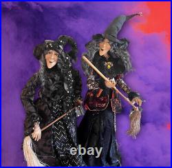 2 Witch Sisters Halloween Dolls 3Ft Porcelain And Fabric