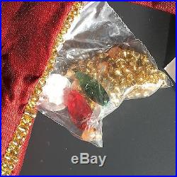 2pc Kim Seybert RED Christmas 2 Stocking Set Bead Jewel Gold Green Santa Sock