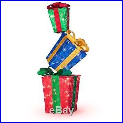 2pc Lighted Stacked Gift Boxes Presents Sculpture Outdoor Christmas Yard Decor