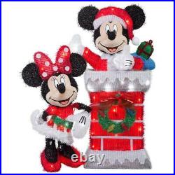 30 Christmas Mickey on chimney & Minnie Lighted Tinsel 2 piece Yard Decor 3-D