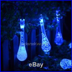 30 LED New Waterdrop Blue 6M Solar String Lights Party Wedding Christmas Lawn