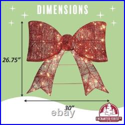 30 LED Twinkling Red Glitter Bow Modern Farmhouse Christmas Hanging Decor