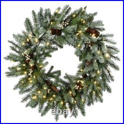 30 in. Pre-Lit Snowy Morgan Spruce Wreath with Twinkly LED Lights, Plug-In