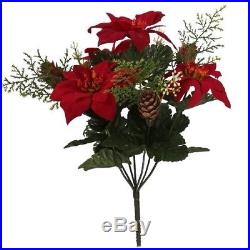 30cm POINSETTIA Red Cones Ferns Flower Bouquet Christmas Ivy Fern Festive