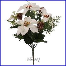 30cm POINSETTIA White Cones Ferns Flower Bouquet Christmas Ivy Fern Festive
